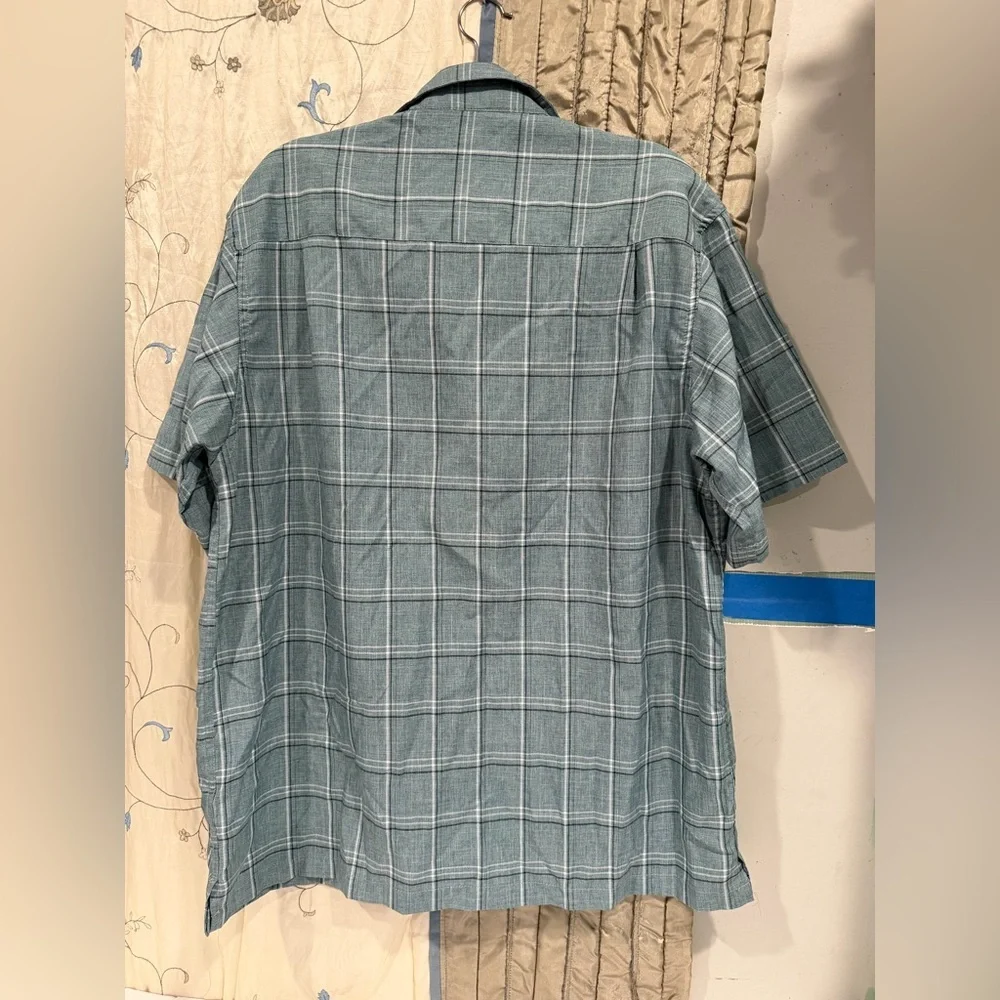 Haggar Teal Plaid Casual Button Down Shirt - Picture 5 of 8